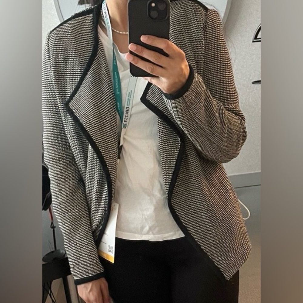 Lk benett sir 8 Womens Black & White Tweed Open-Front Blazer Jacket